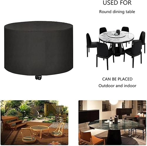 Miniatura 7 de Juego de fundas para exteriores para muebles de patio, redondas, color negro, 65 x 28 pulgadas, 420D resistentes, impermeables, resistentes a los