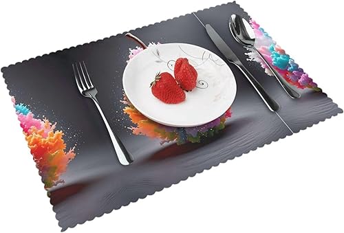 Miniatura 16 de Juego de 4 manteles individuales rectangulares, resistentes al calor, 4 manteles individuales impresos para cocina y comedor Caramelo 4,Bright