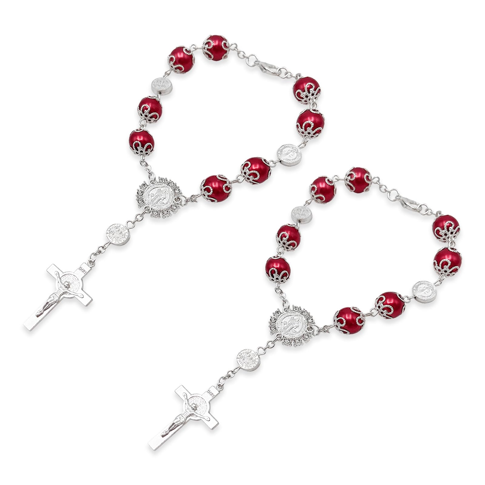 Ziciner 2 PCS Car Rosary, Personalized Rear View Mirror Hanging Decors, Auto Rosary Pendant, Car Interior Hanging Accessories (Red)