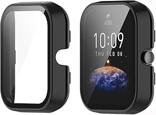MOSHOU Protetor de tela compatível com Amazfit Bip 3 Pro/Bip 3 Cases acessórios para smartwatch, capas protetoras completas resistentes a arranhões [2 unidades] (preto)