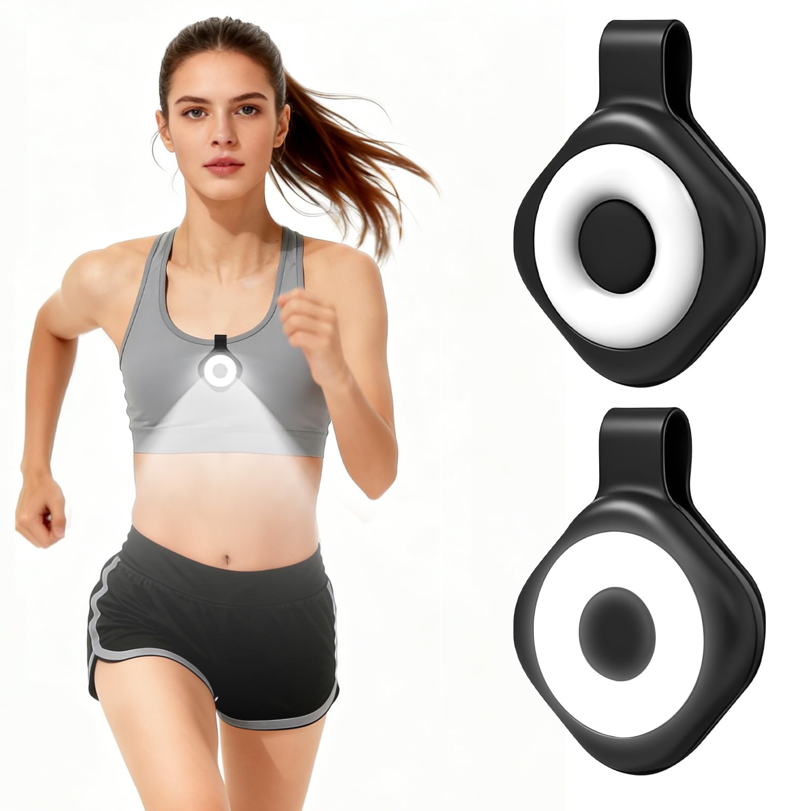 ABOHU LED Clip On Running Lights for Night Safety, USB Rechargeable Magnetic Badge Light with 6 Brightness & 3 Color Modes, Super Bright Hands-Free Flashlight for Runners, Hiking, Camping, Dog Walking