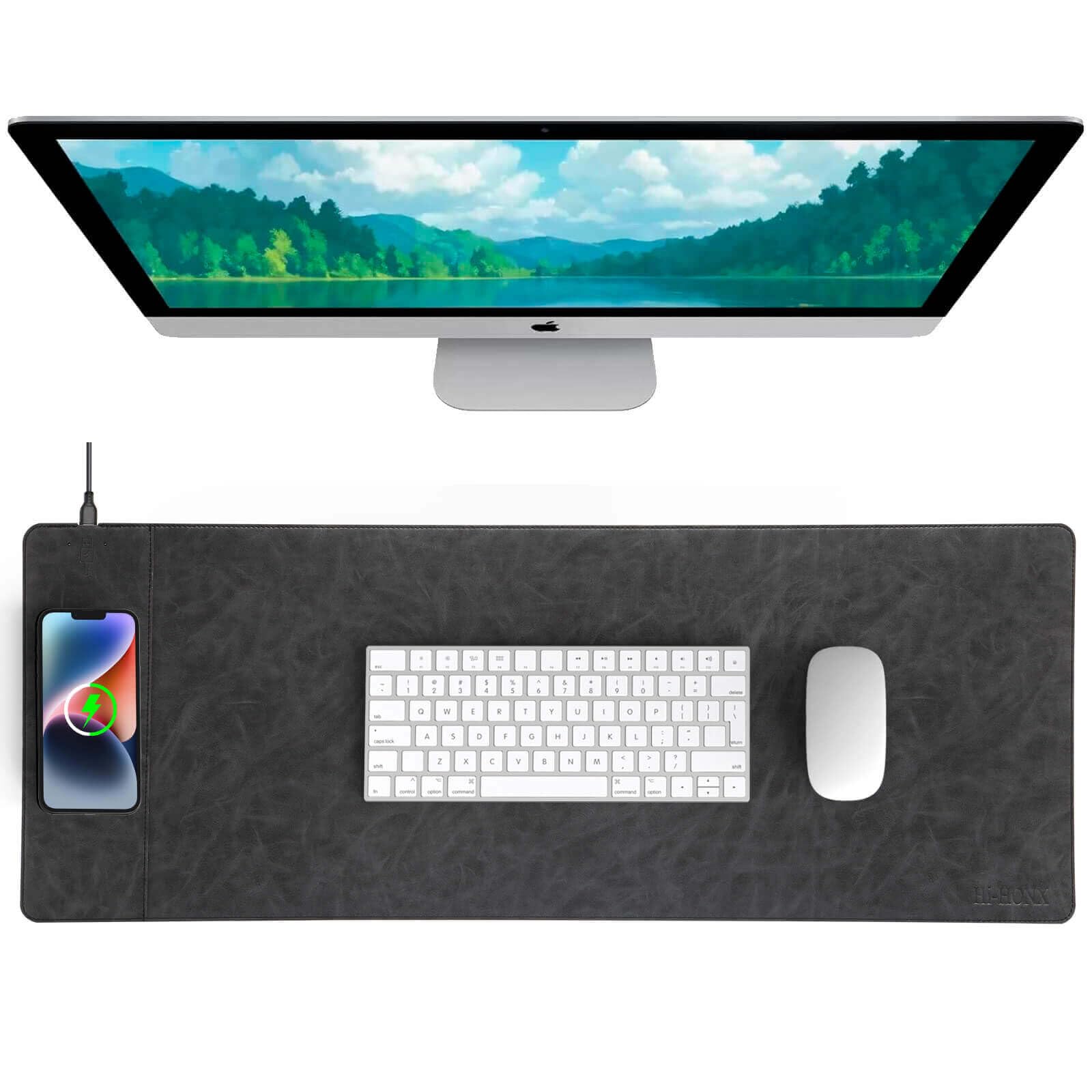 Tappetino per mouse magnetico con ricarica wireless, 78,7 x 29,7 cm, grande tappetino per mouse con ricarica wireless, tappetino da scrivania in pelle in microfibra, impermeabile, esteso per tastiera