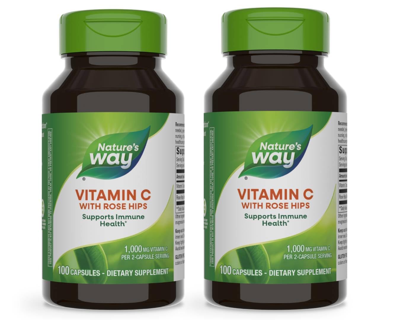 Nature's Way Vitamin C with Rose Hips - Powerful Antioxidant & Immune Function Support* - Collagen for Healthy Skin* - 1,000mg Vitamin C - 100 Count (50 Servings, 2-Pack) 100 Count (Pack of 2)