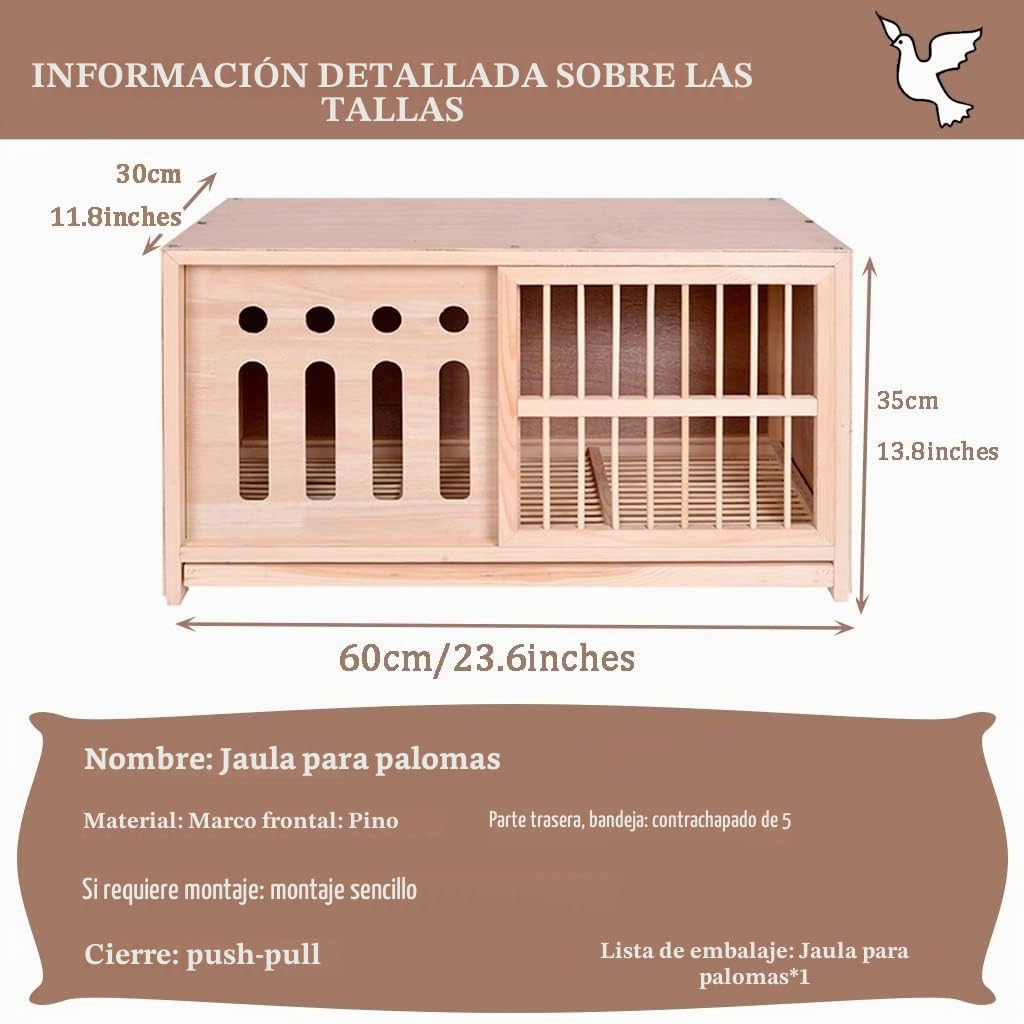 Nido para Palomas con Puerta Semi-Oculta, Jaula para Palomas con Bandeja para Heces, Jaula para Cría con Puerta Corredera, Caja De Apareamiento De Pájaros De Pino Resistente(Natural*2,60 * 30 * 35cm)