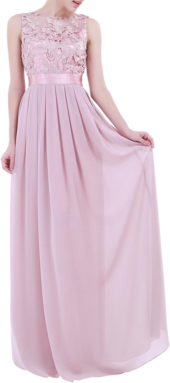 Alvivi Women's Crochet Floral Lace Long Wedding Bridesmaid A-Line Dress Evening Party Prom Maxi Gown
