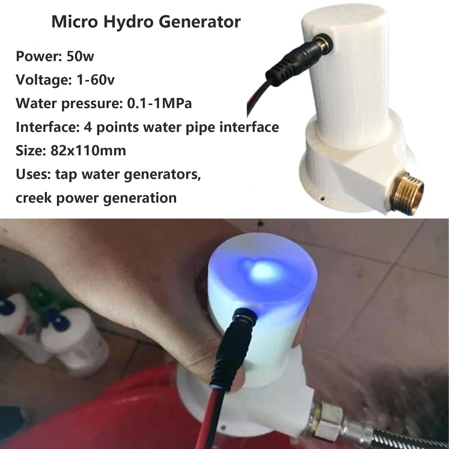 Generator hydroelektryczny 50 W – mini przenośny generator prądu z turbiną wodną do użytku domowego, mikrogenerator z magnesami stałymi do rozwiązań w zakresie energii odnawialnej