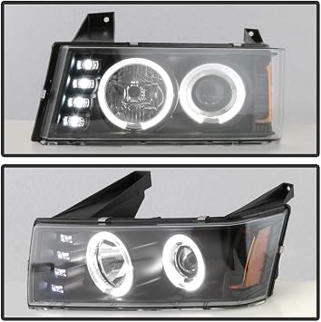 ACANII - For 2004-2012 Chevy Colorado GMC Canyon LED DRL Dual Halo Black Housing Projector Headlights Headlamps Assembly
