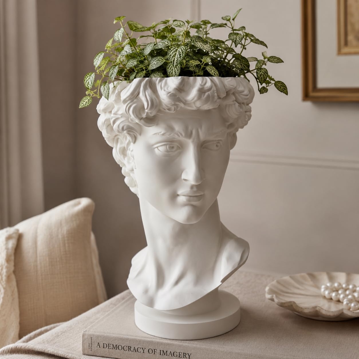 Greek David Bust Planter – White Matte 3D Printed Head Planter with Drainage Holes | Artistic Sculpture Indoor for Home Decor | Modern Boho Accent | Eco-Friendly Material (Large)-image-39