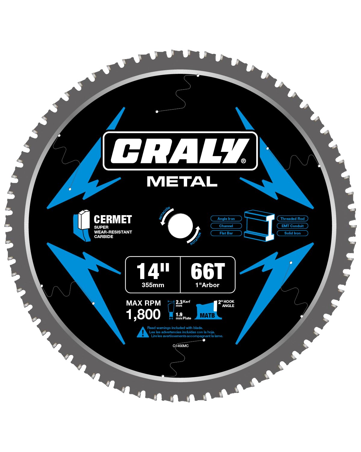 CRALY 14 Inch 66 Teeth Steel and Ferrous Metal Cutting Circular Saw