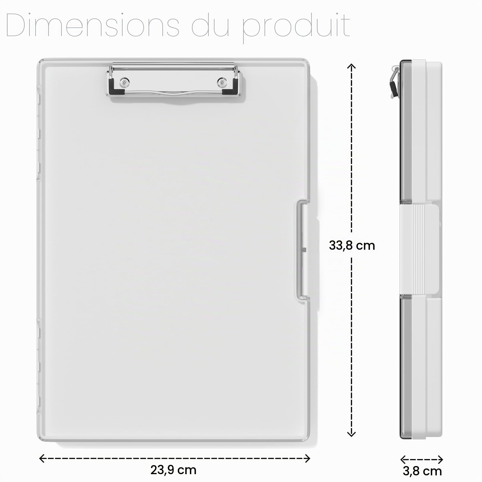 Porte-bloc avec rangement, porte-bloc d'allaitement avec ouverture latérale, porte-bloc robuste avec boîte de rangement à double compartiment, écriture lisse pour le travail, Blanc