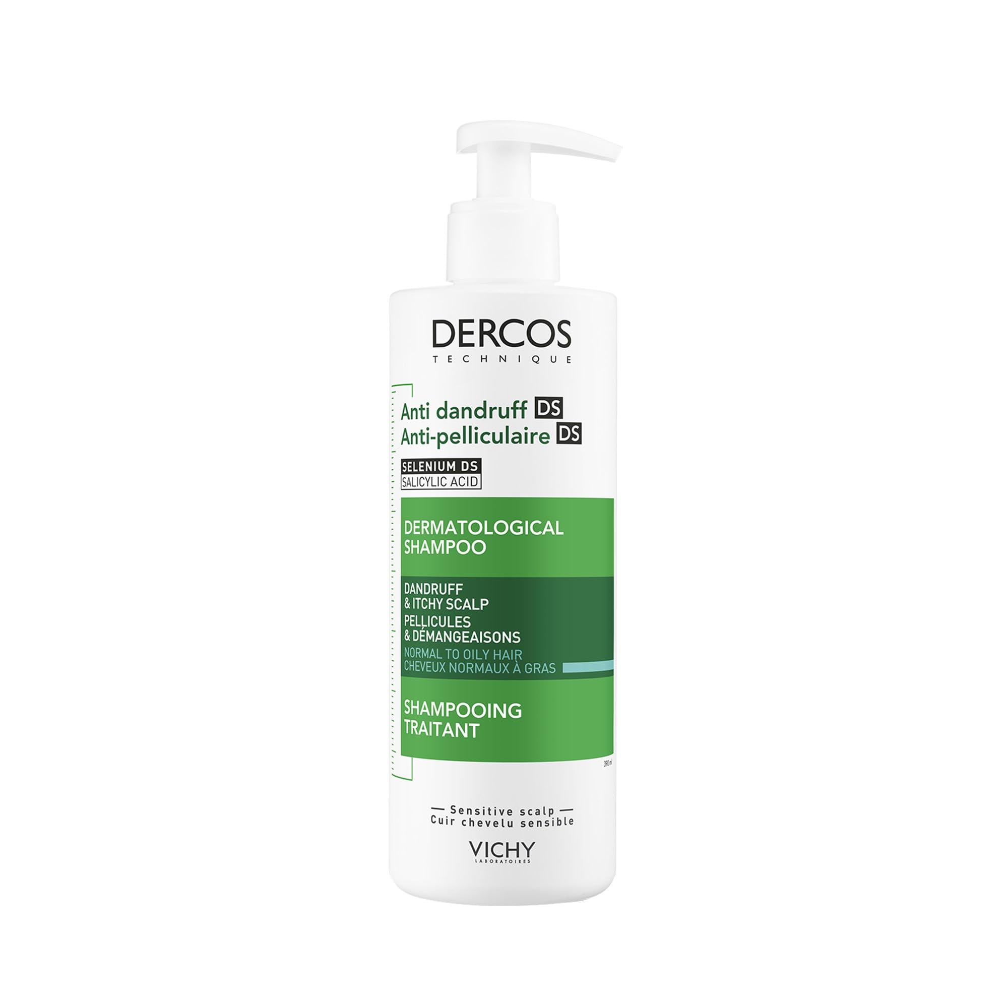 Dercos Technique Anti-Dandruff Purifying Shampoo, With 1% Salicylic Acid & Selenium Disulfide, For Sensitive Oily Hair & Scalp, Removes Visible Flakes, 390ml