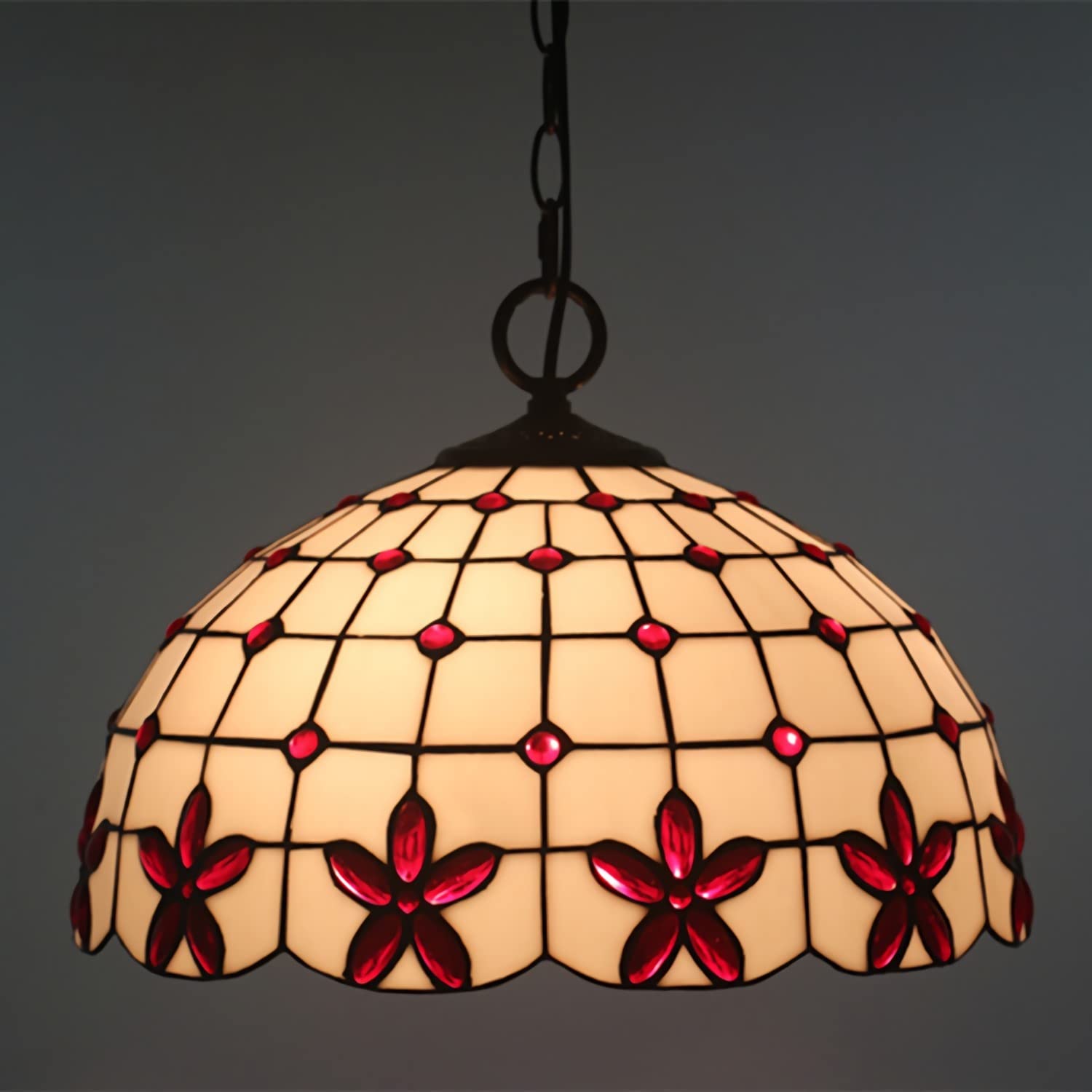 YNIYUJKL Tiffany-Style Chandeliers,Vintage Stained Glass Pendant Light Fixtures, Adjustable E27 Ceiling Light For Living Room Bedroom Dining Room Hallway,Yellow,20Cm-Red-20Cm,Red-40cm