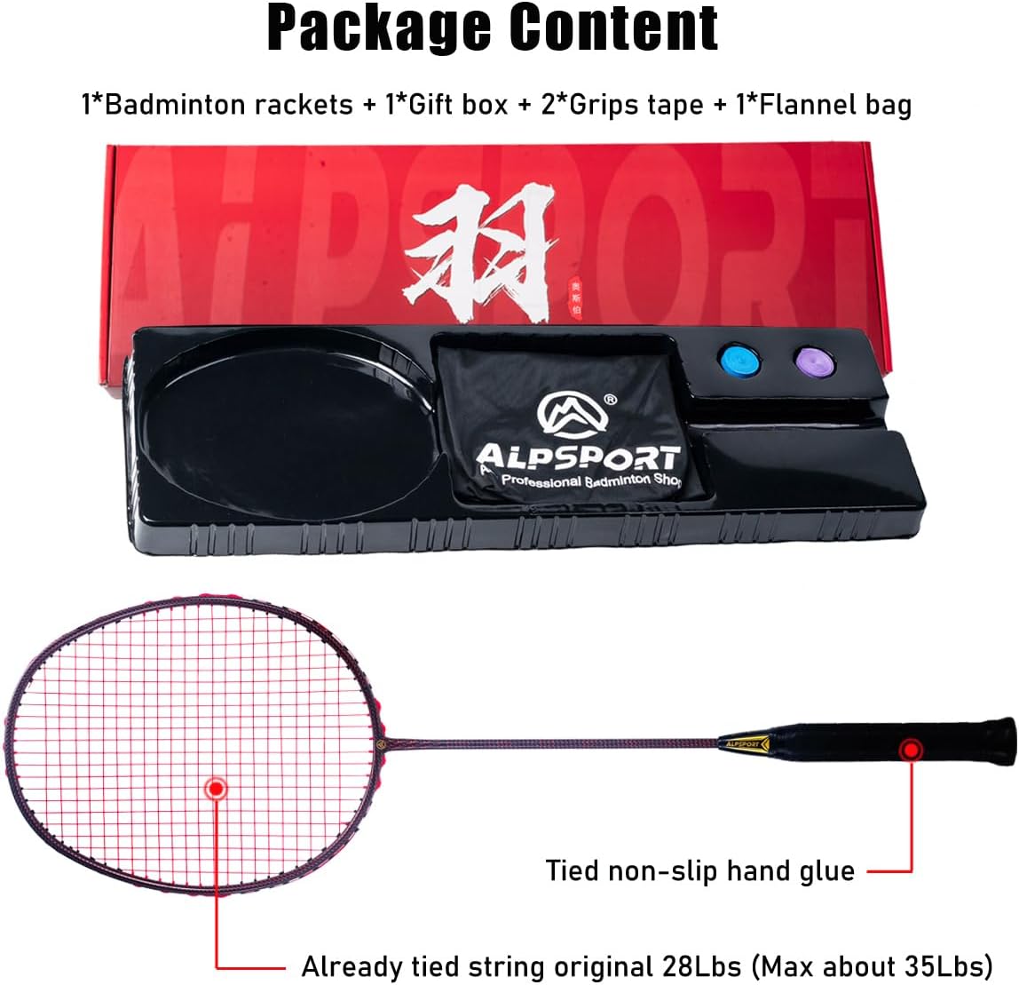 K1 Professional 3U G5 1K Full Carbon Cloth Max 35Lbs Red Woven Texture Badminton Racket with Gift Box, Badminton Racquet for Outdoor Backyard Sports Including 1 Flannel Bag, 2 Grips Tapes