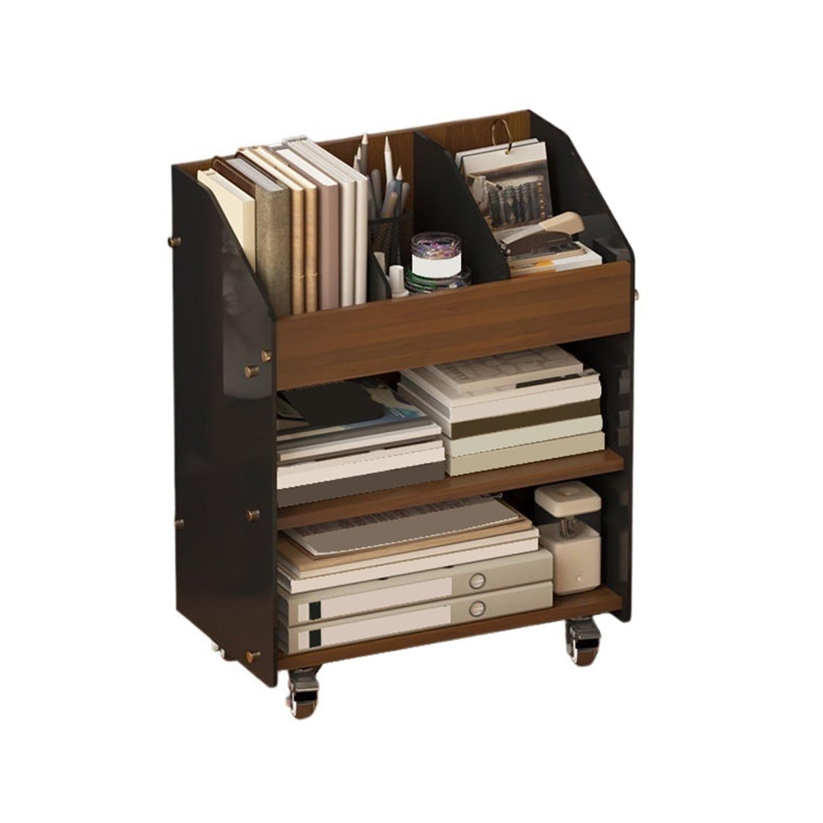 Lizhuzhuzs28 Bookcase Shelf Floor-standing Bookshelf with Wheels Mobile Density Board Organizer Shelf Bookshelf Display