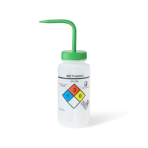 United Scientific™ UniSafe™ Botella de lavado ventilada de LDPE de boca ancha de grado de laboratorio, metanol, 16.9 fl oz (16 onzas), 4 colores,