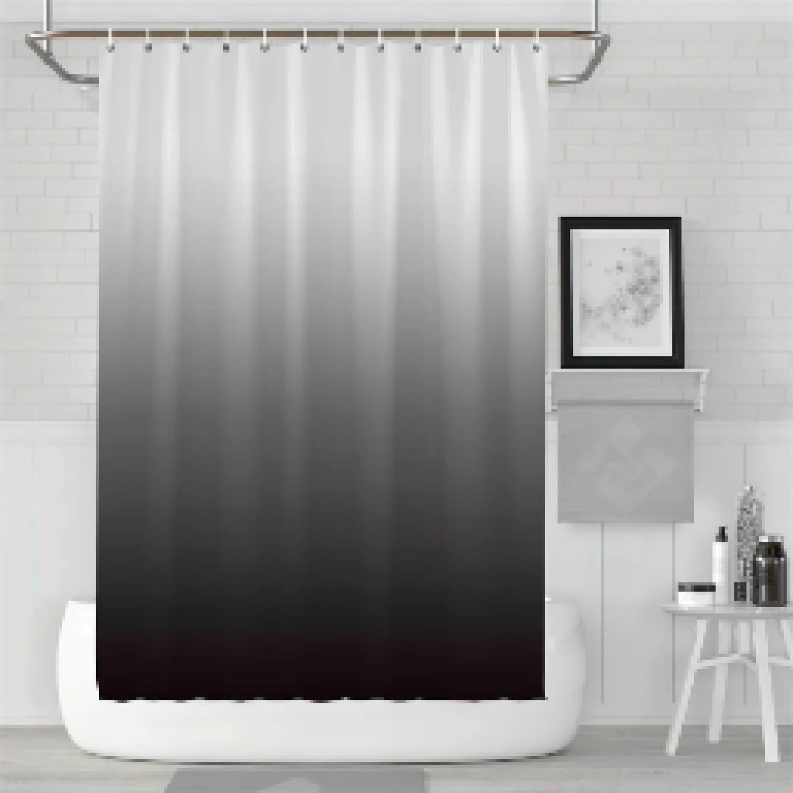 Weiß-Grau-Schwarz-Farbverlauf-Badezimmervorhang, einfacher schwarzer Duschvorhang, wasserdichte Duschvorhänge für das Badezimmer, 235 x 190 cm (B x L), 190 cm Länge