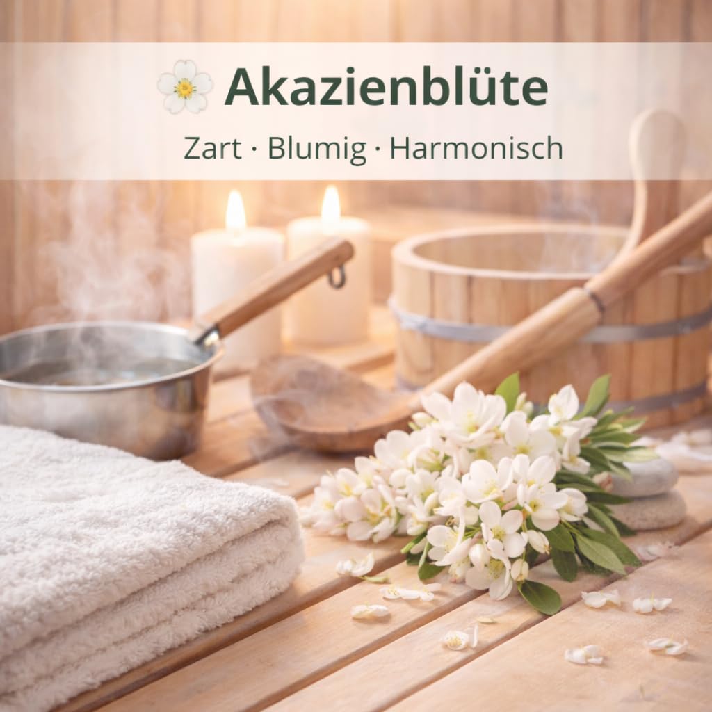Dufte Momente Saunaaufguss-Konzentrat Akazienblüte – 3 Liter – zart & blumig – konzentriert & ergiebig – Profi-Qualität gemäß DVN:5204 getestet – vegan & Made in Germany