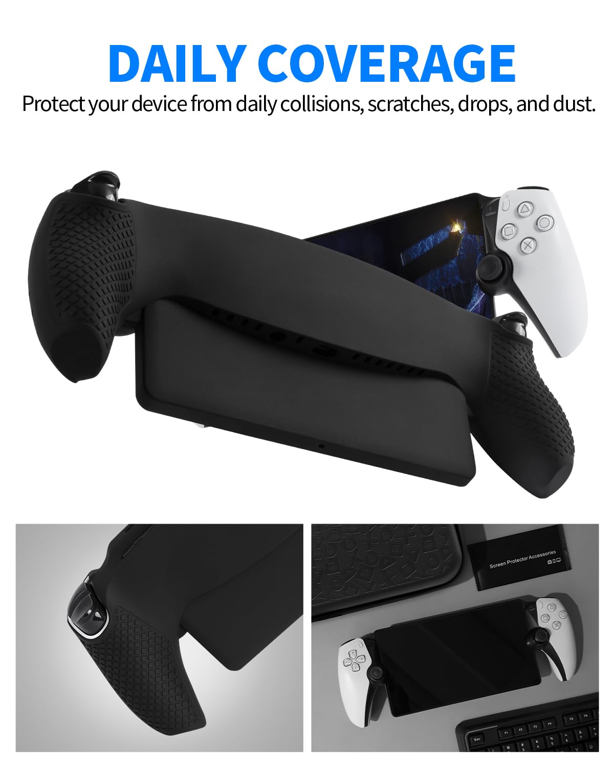 PALPOW Zubehör für PlayStation Portal Tasche Kompatibel mit PS Portal Zubehör Set, Tasche Case Hülle für PS5 Portal with Silikon Schutzhülle, Displayschutz mit 4 Joystick Kappen - Schwarz