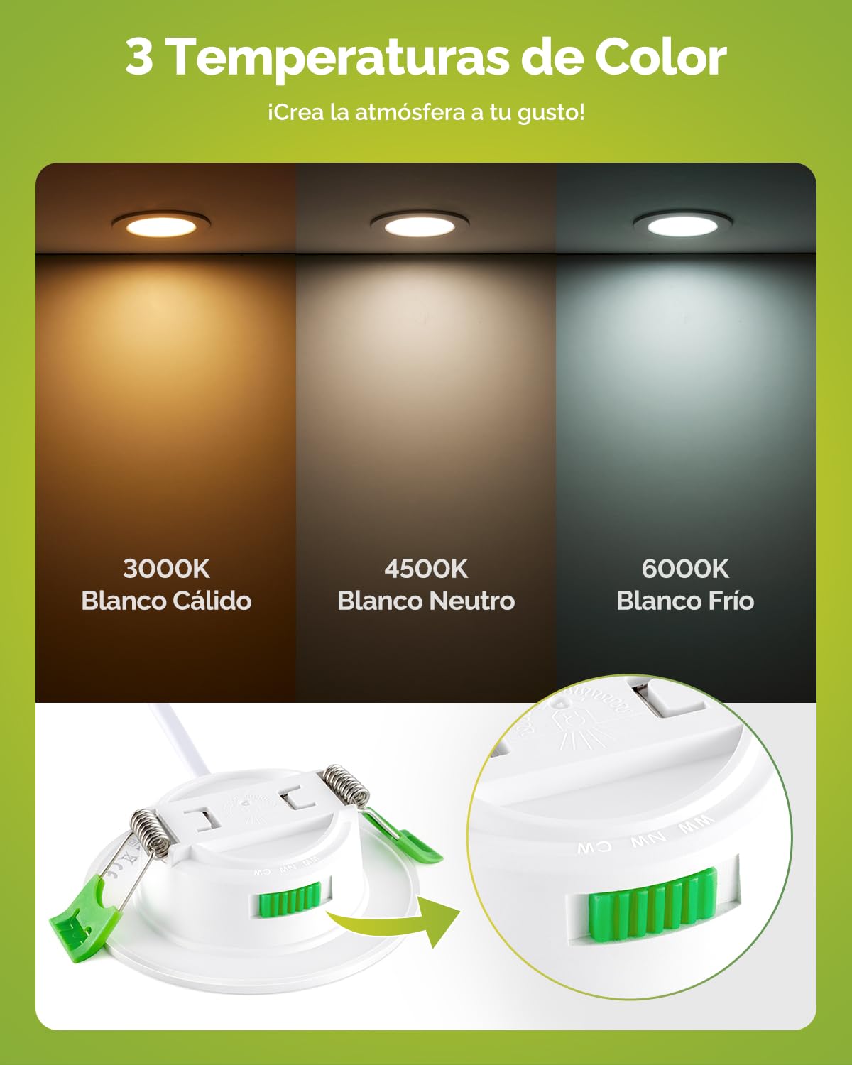 Fondiiz 12 Pack Downlight LED Techo Empotrable, 3.5W 230V Corte 55mm-68mm | Focos LED Interior Empotrable 340LM Luz Calida Luz Neutra Luz Frío, IP44 Ojos de Buey para Techo Extraplano per Baño