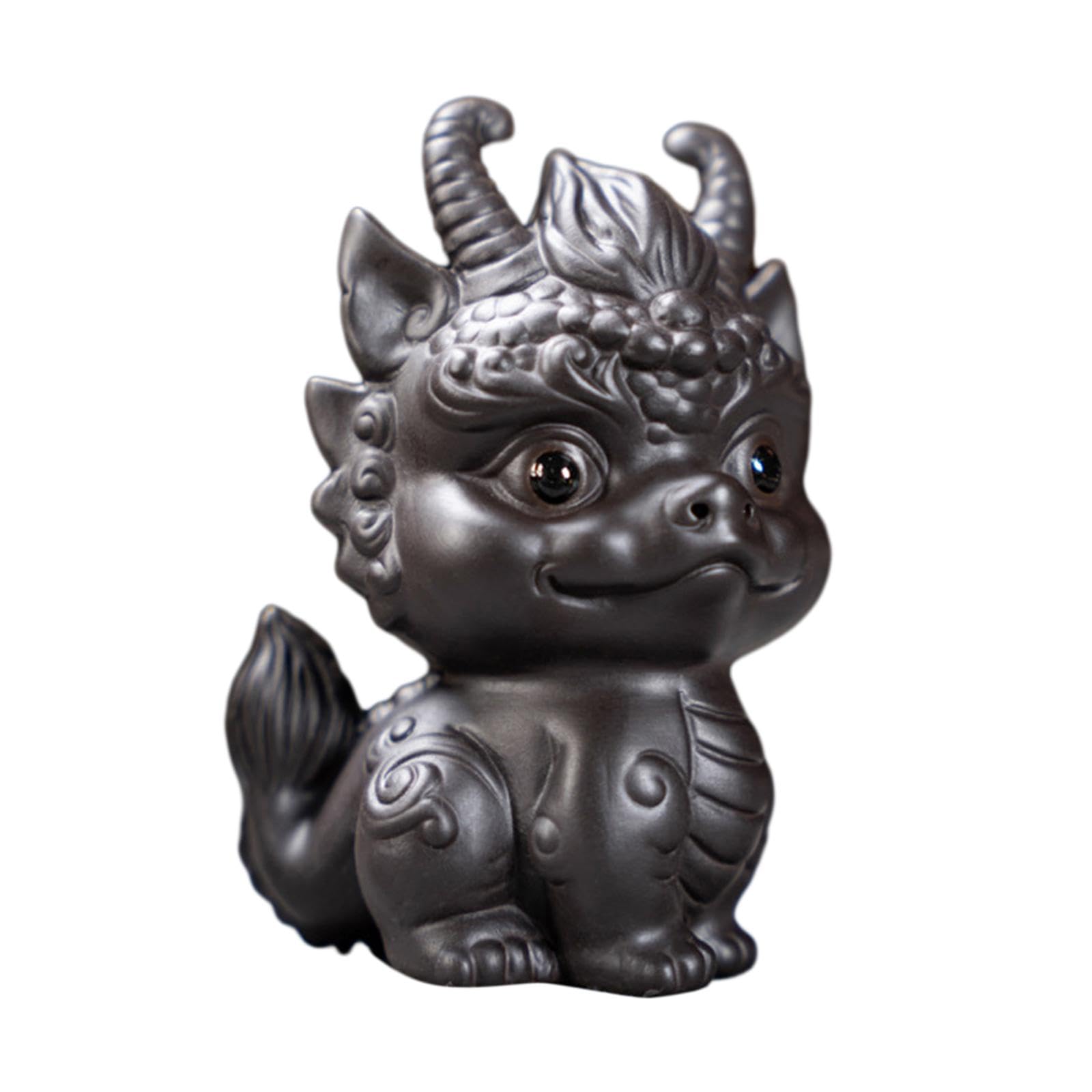 Qianly Miniature Dragon Statue Tea Pet Figurine Mini Tea Pet Ornament Craft Decorative Tea Decoration Tea Accessories for Bookshelf, Gray