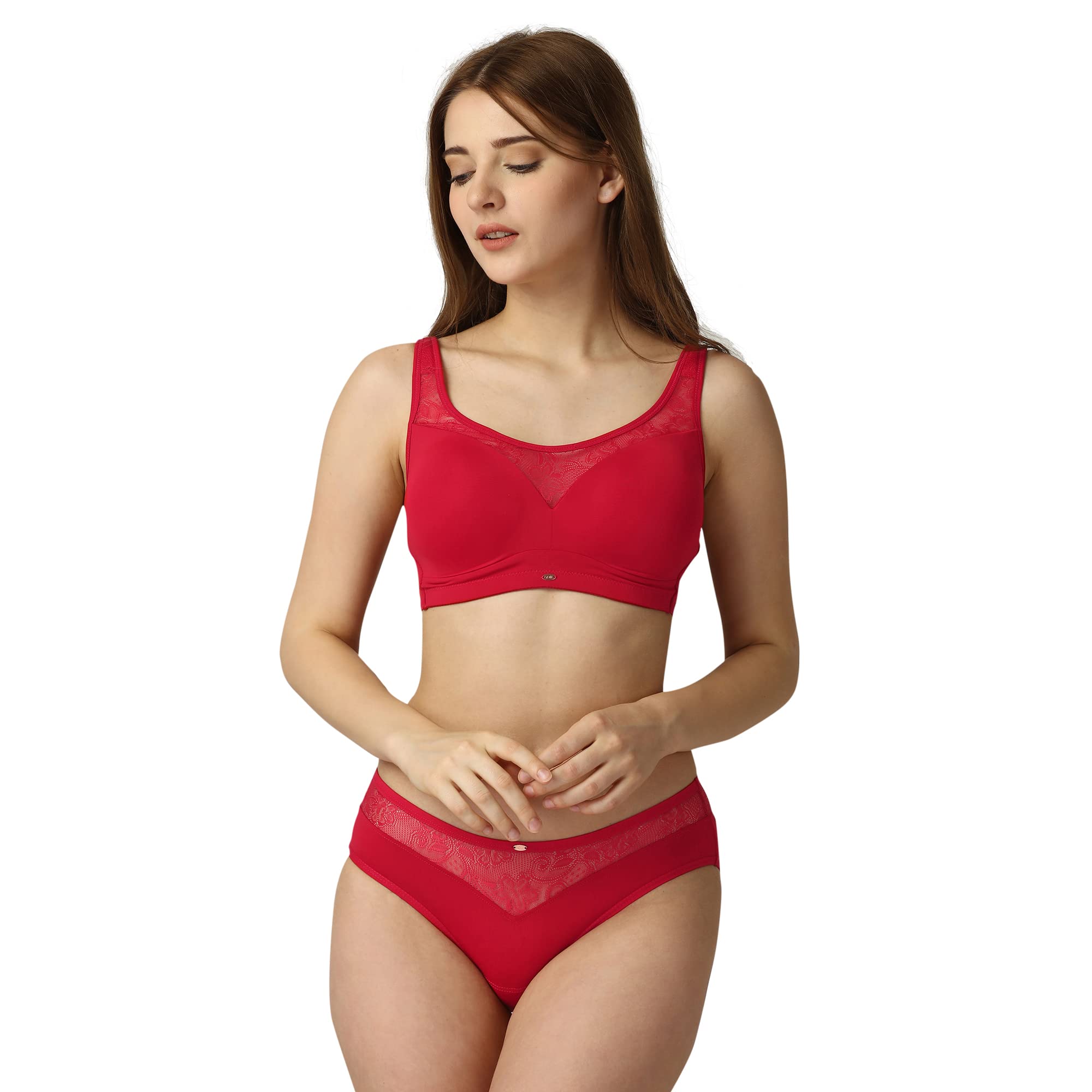 soie Women's Full Coverage Padded Bra and Mid Rise Brief with Lace Detailing-picture-39