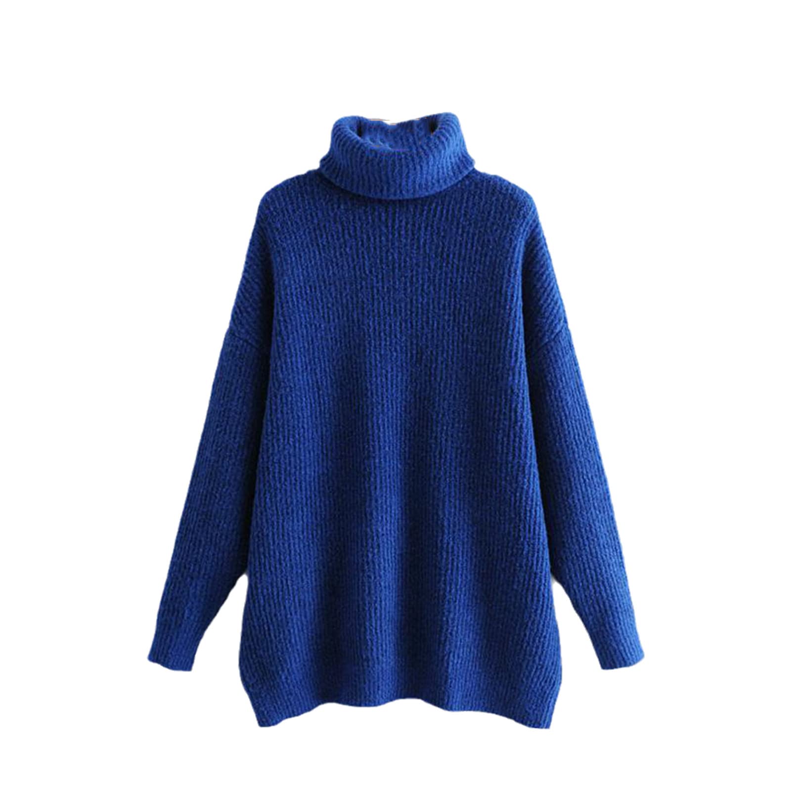 Donne Dolcevita Maglioni Inverno Lungo Pipistrello Manica Maglioni Maglione Cappotto, Blu scuro, S