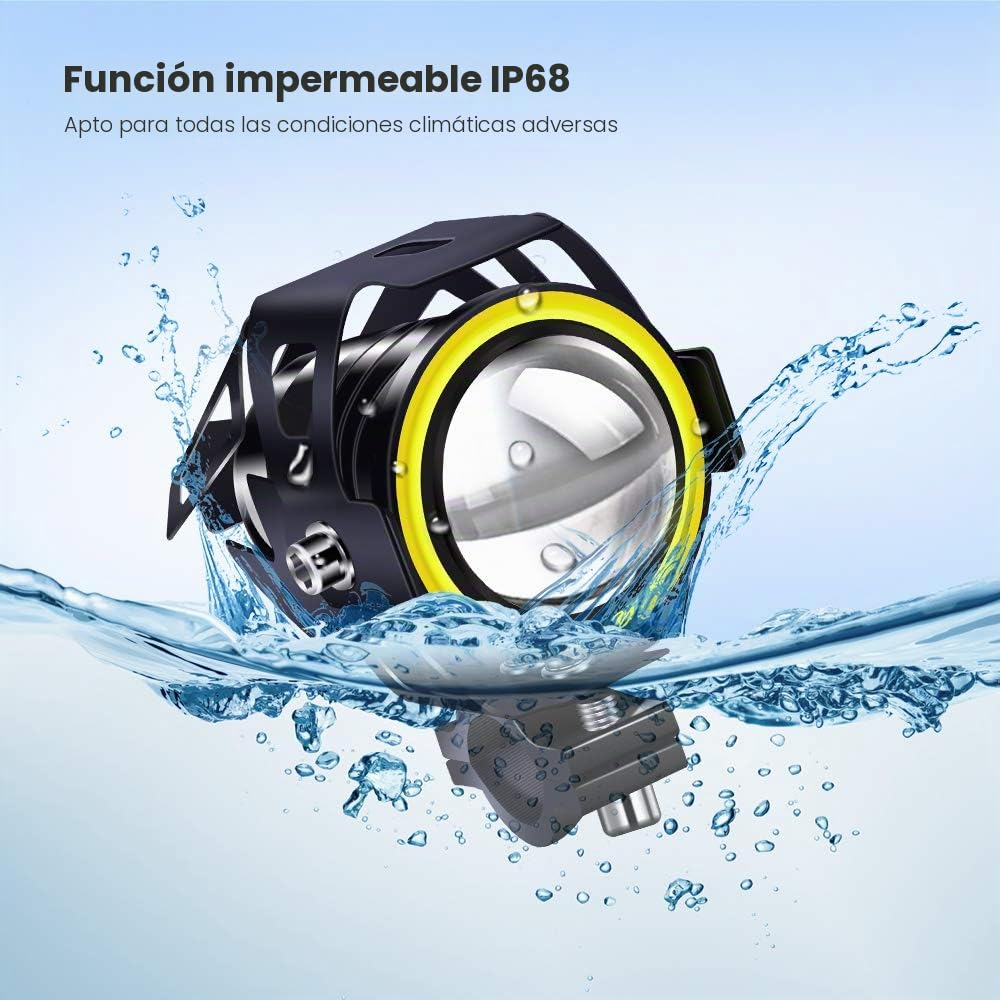 Faros LED de luz antiniebla para conducción de motocicletas con interruptor de 3 cables 12V 24V, 2 uds U7 Faros delanteros impermeables para motocicleta con halo ámbar para moto Quad Scooter