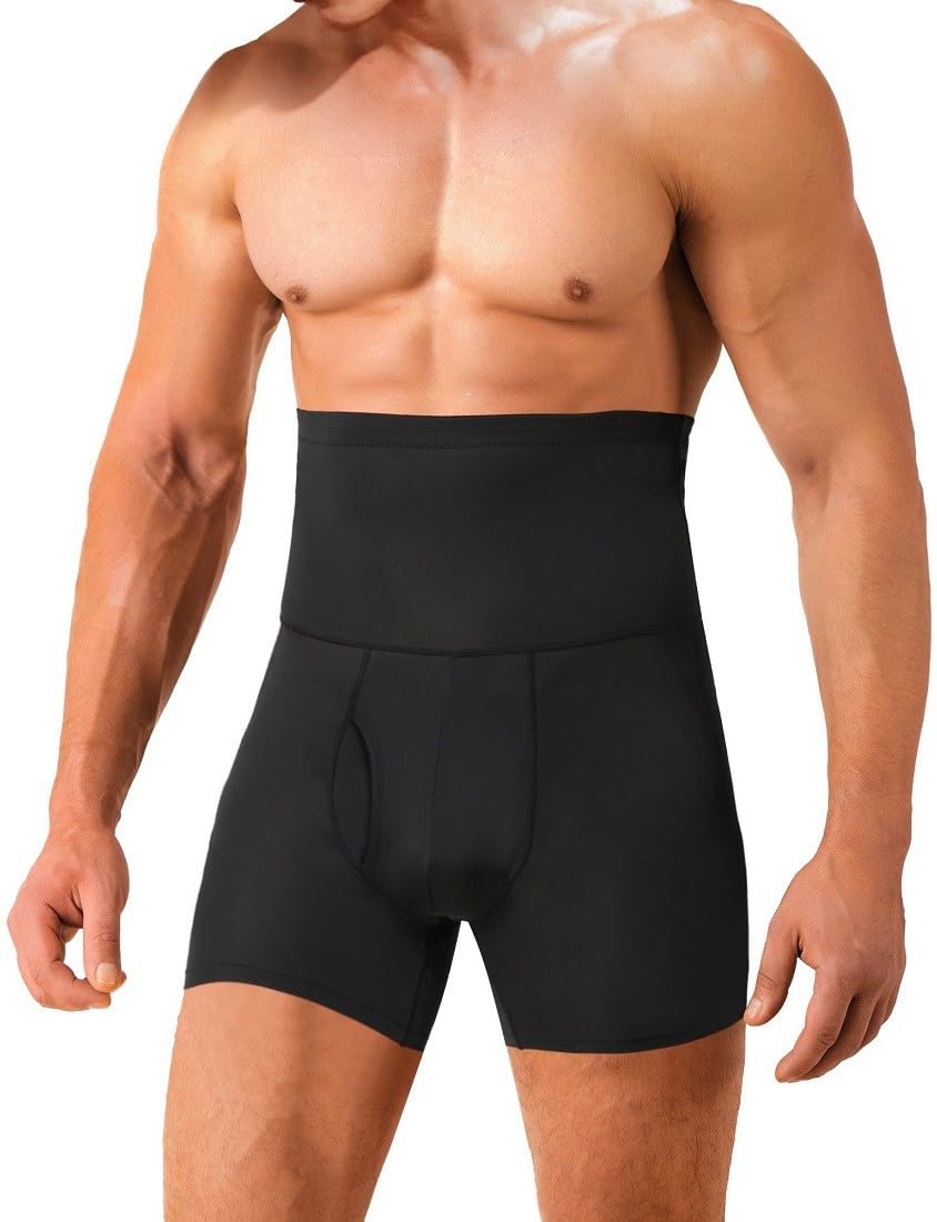 Mens Tummy Control Shapewear High Waist Slimming Bodysuit Shorts Boxer Briefs Body Shaper Long Leg Underwear Black- 3XL in Size-image-41