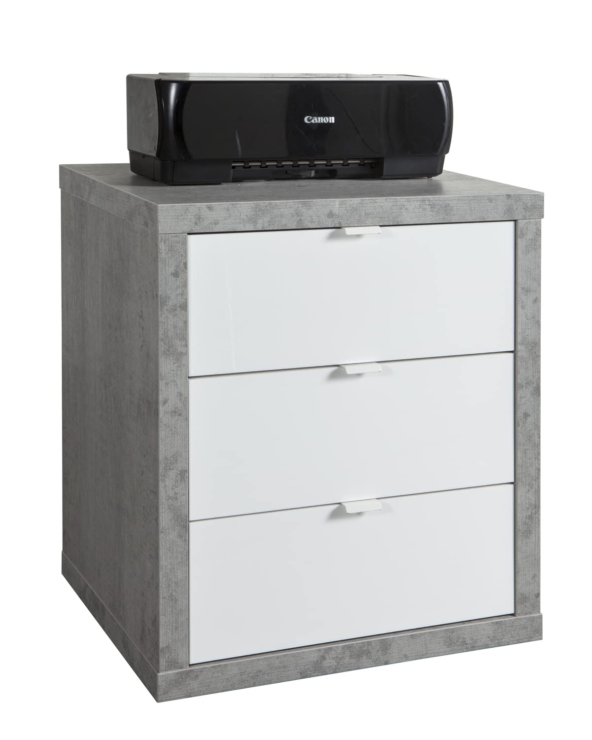 Composad | Cassettiera della Linea PRATICO con 3 cassetti, Cassettiera Scrivania per Ufficio, (LxAxP) 55x65,50x45,20 cm, Colore Cemento e Bianco Laccato, Made in Italy
