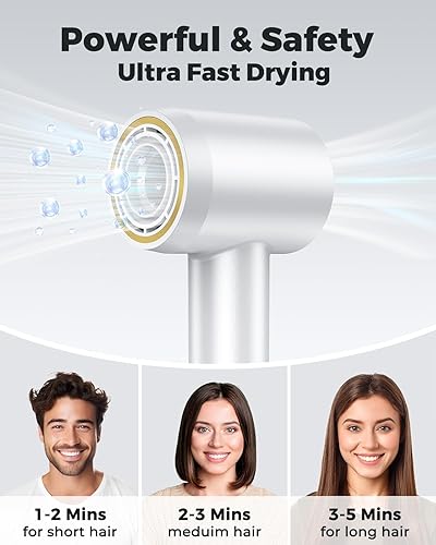 Miniatura 3 de Bopcal - Secador de pelo iónico con concentrador para todo tipo de cabello, 160000 rpm, secado rápido, ligero y silencioso, 200 millones de iones