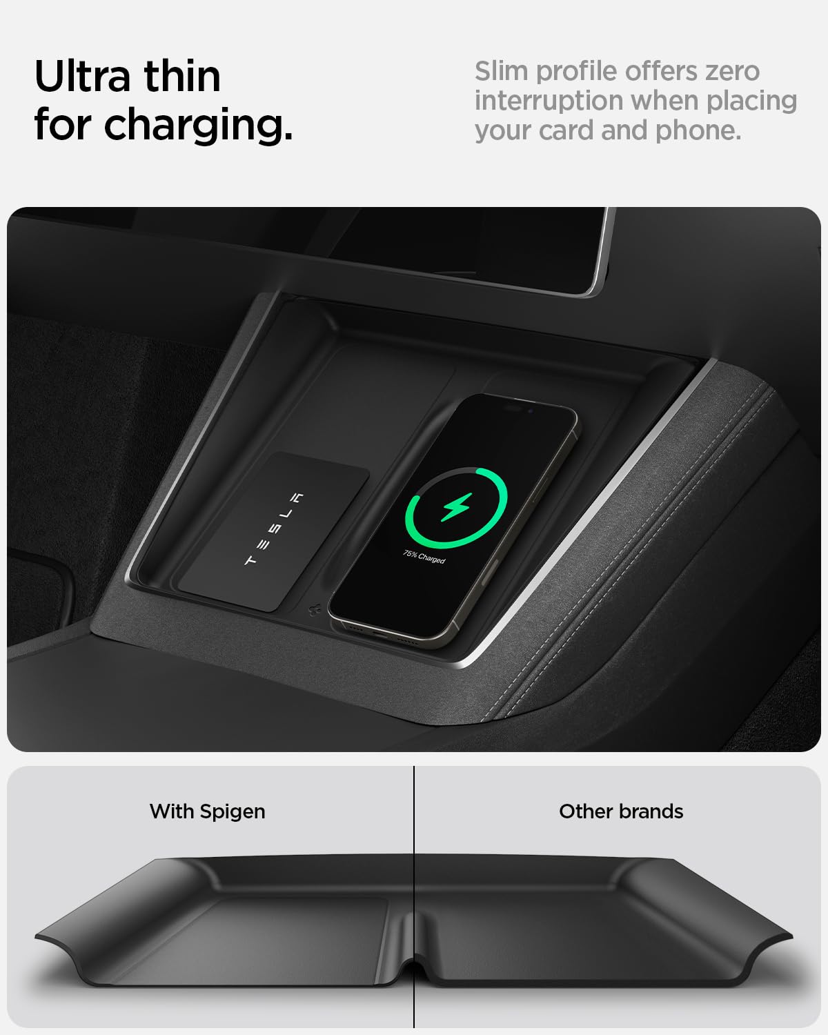 Spigen Tesla Model Y Juniper (Solo Premium & Performance 2025/2026) Pad di Ricarica Wireless per Accessori Tesla, Compatibile con iPhone, Galaxy, ecc - Nero