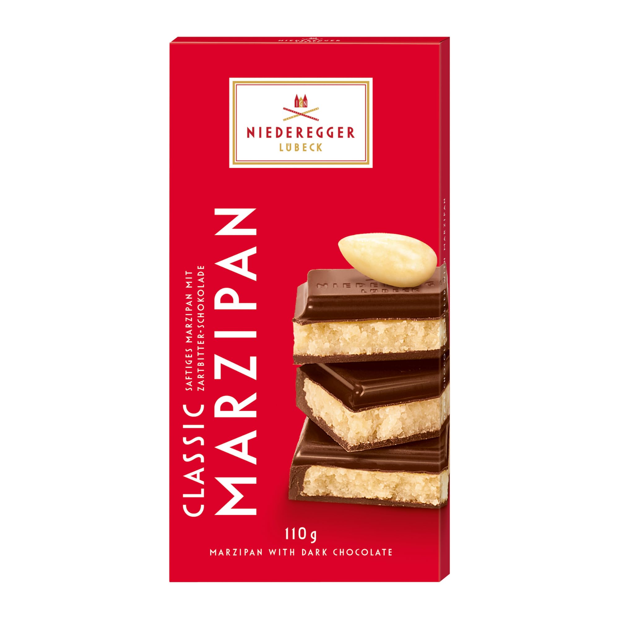 Niederegger Dark Chocolate Marzipan Bar, 110g/3.8 oz.| Delicious World-Renowned Marzipan encased with Crisp Dark Chocolate | Gourmet Confetionery. Unique and Delightful Flavor | Made in Germany since 1806 | Kosher