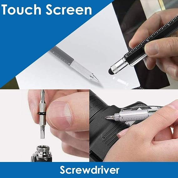 6 in 1 Multi Tool Ballpoint Pen 5 Pack Stocking Filler Gift Pen for Men Stocking Filler- Screwdriver Pen Ruler Stylus Spirit Level