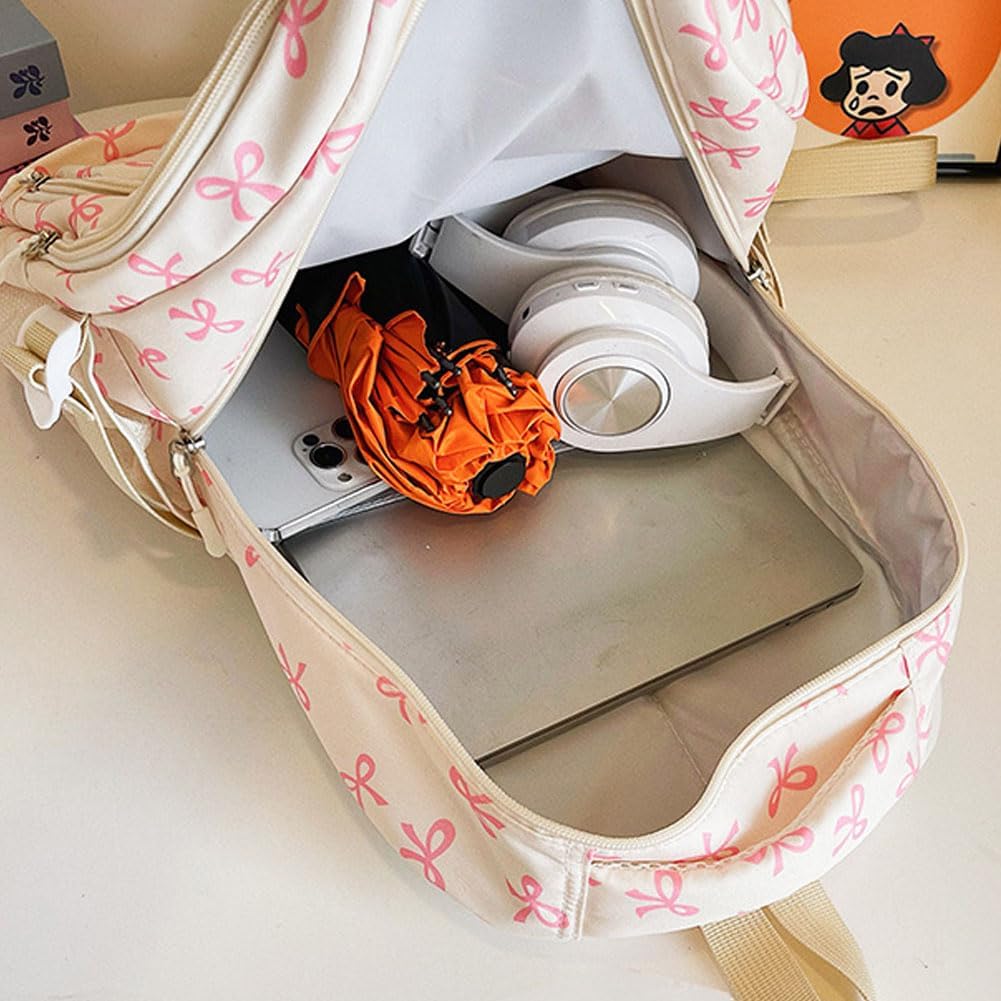 Bow Backpack For Girls, Cute Kawaii Backpacks Set Large Capacity, 3Pcs Set Cute Bow Backpack With Crossbody Bag And Wallet (C)