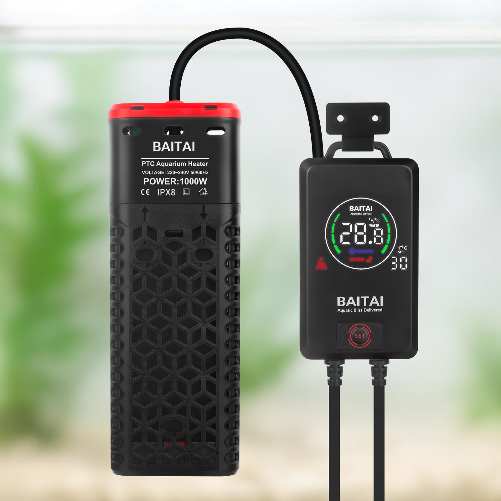 BAITAI 1000W Aquarium Heater, Industrial-Grade PTC Submersible Fish Tank Heater with LED Thermostat Controller