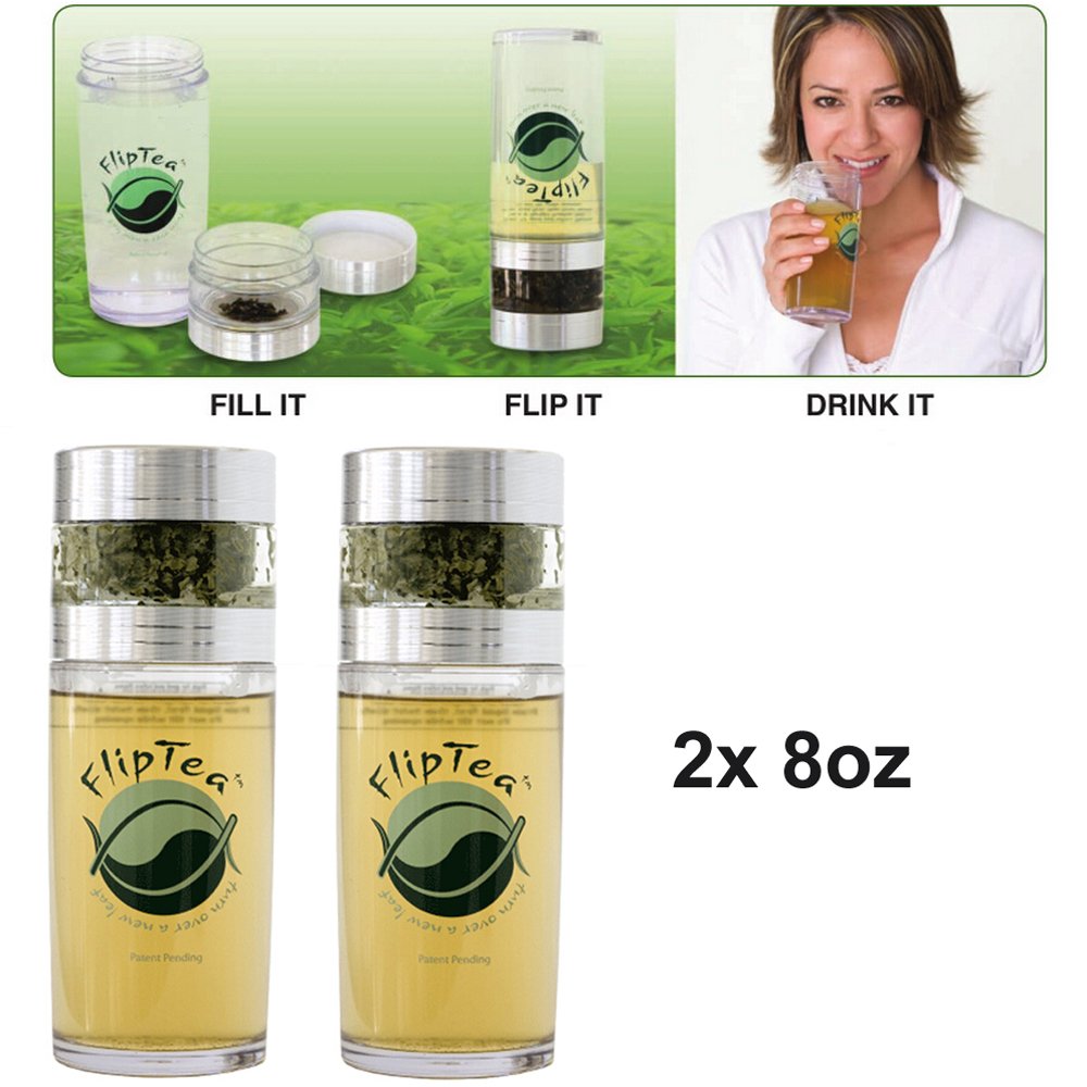 Potable Tea Maker Set of 2-8oz Outdoor Plastic Water Tea Filter Cup Drink Bottle with Stainless Infuser Teapot - Perfect for Picnic, jog, Camping