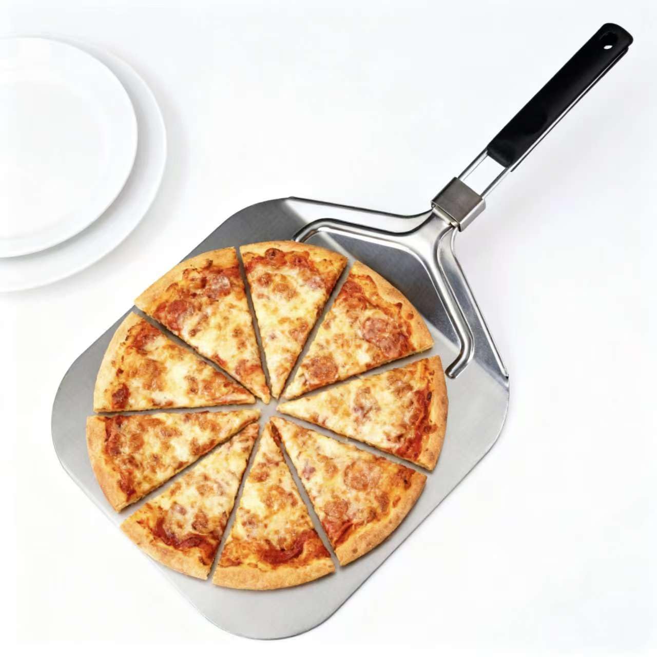 Pala per Pizza Corta, Professionale 31,5 x 32cm, con Manico Forata Pieghevole per Forno,outdoor pizza oven accessories and indoor baking use