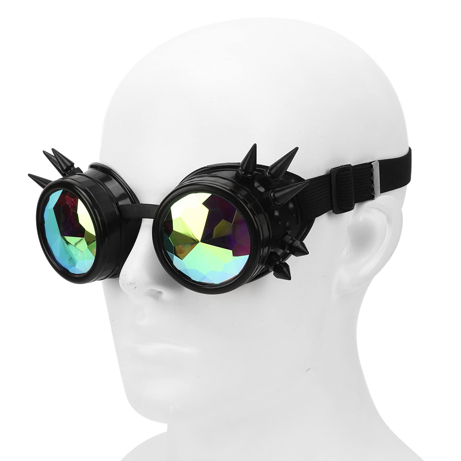Steampunk Retro Eyewear PC e lenti abbaglianti con caleidoscopio ABS con cinturino elastico regolabile per la festa di decorazione retrò Halloween (Nero)
