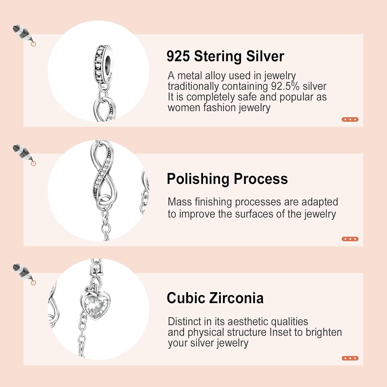 Annmors 925 Sterling Silver Charms Infinity Love Heart Safety Chain fit Bracelets Necklaces Dangle Beads with 5A Cubic Zirconia Christmas Valentine Mother's Day Gift for Women - Image 3