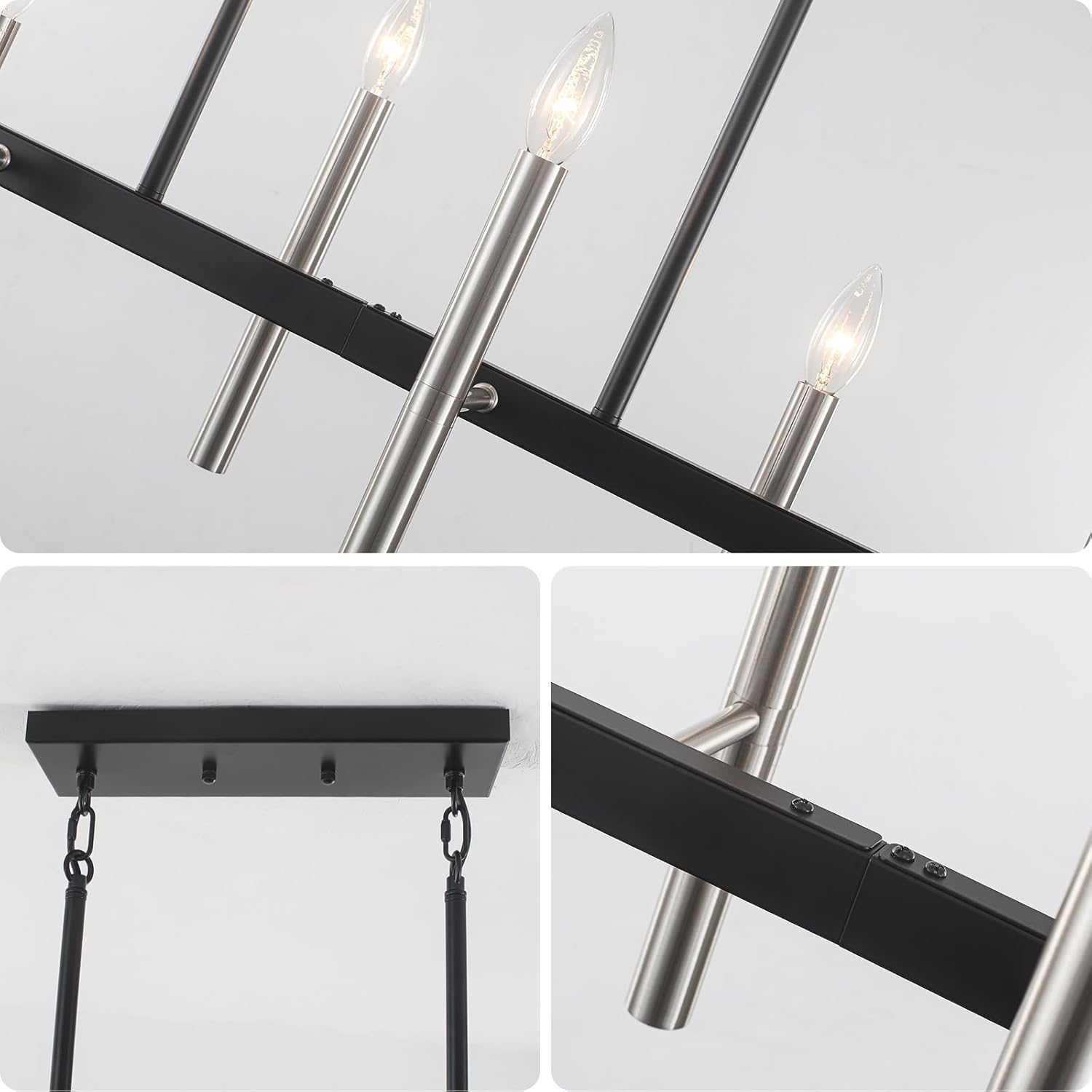 Modern Kitchen Island Pendant Light Fixtures 6-Light Black and Brushed Nickel Linear Chandeliers for Dining Room Chandelier Farmhouse Island Lights for Kitchen Table Living Room Bedroom Entryway