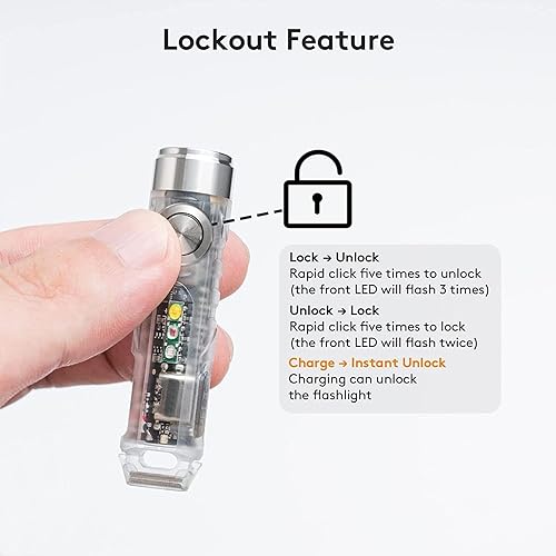 Miniatura 10 de RovyVon 4 linterna Aurora A8 USB-C EDC, 90 CRI 5000K, luz de llavero recargable máxima de 420 lúmenes, encendido momentáneo, modo de bloqueo,