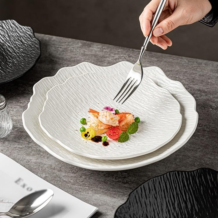 Pratos Plato de Cena Irregular cerámica 8.5 Pulgadas for Ensalada, Fruta, Cocina, Aperitivo, Desayuno, hogar, Forma Especial, Estilo Occidental, Profundo Vajilla(A,8.5 in)