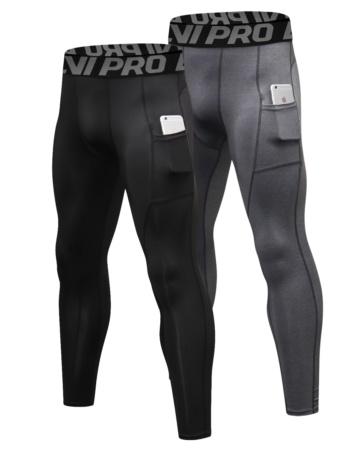 LNJLVIMen's Running Tights Leggings Gym Pants with Phone Pockets