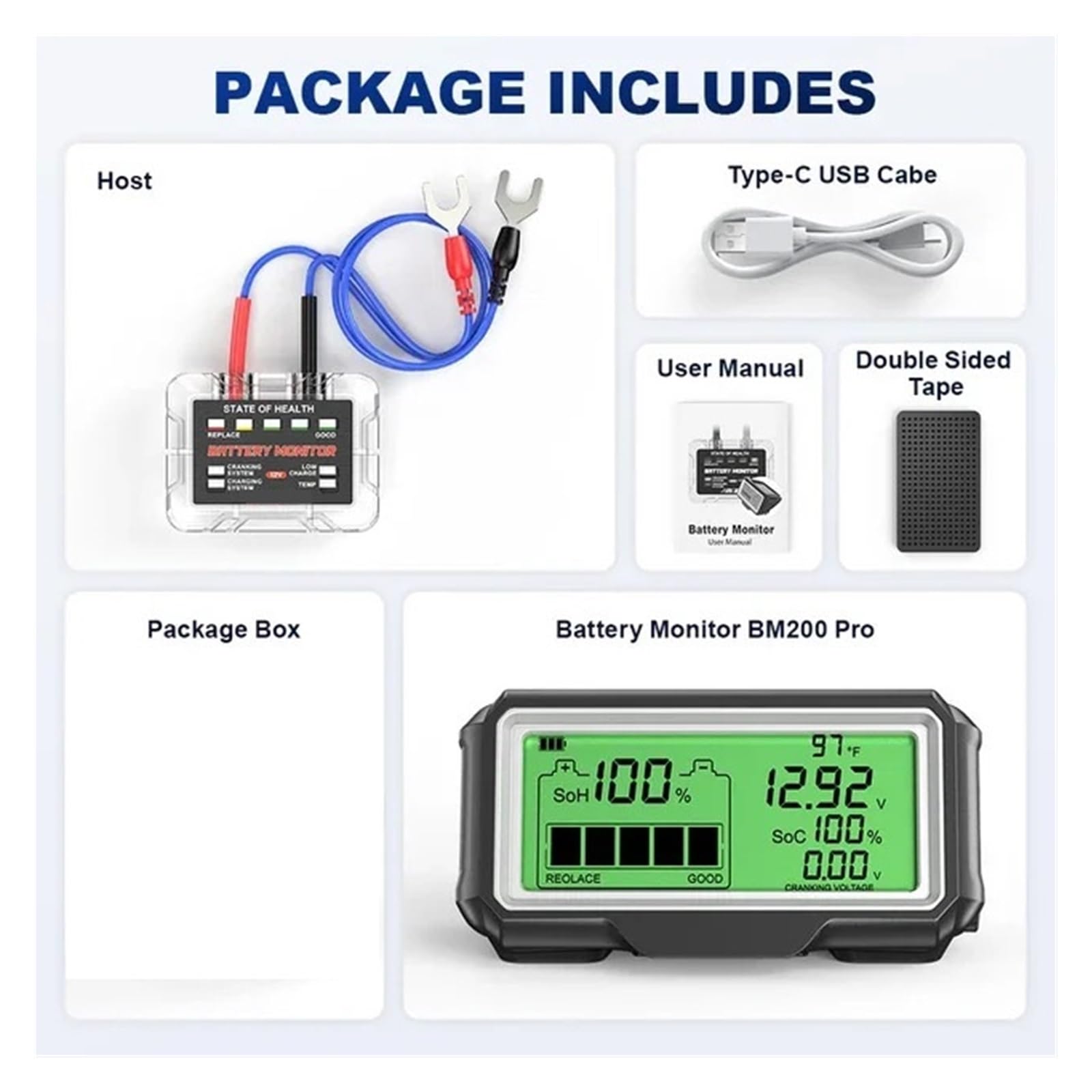 Comprobador De Baterias Probador De Batería De Coche De 12V, Probador De Carga SOH SOC, Monitor LED, Analizador Profesional De Salud De La Batería