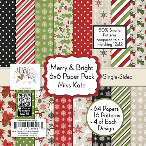 6X6 Pattern Paper Pack – Merry & Bright - For 7 Scrapbook Premium Specialty Paper Single-Sided 6"X6" Collection Includes 64 Sheets - 50% Smaller Patterns - By Miss Kate Cuttables #TOP14