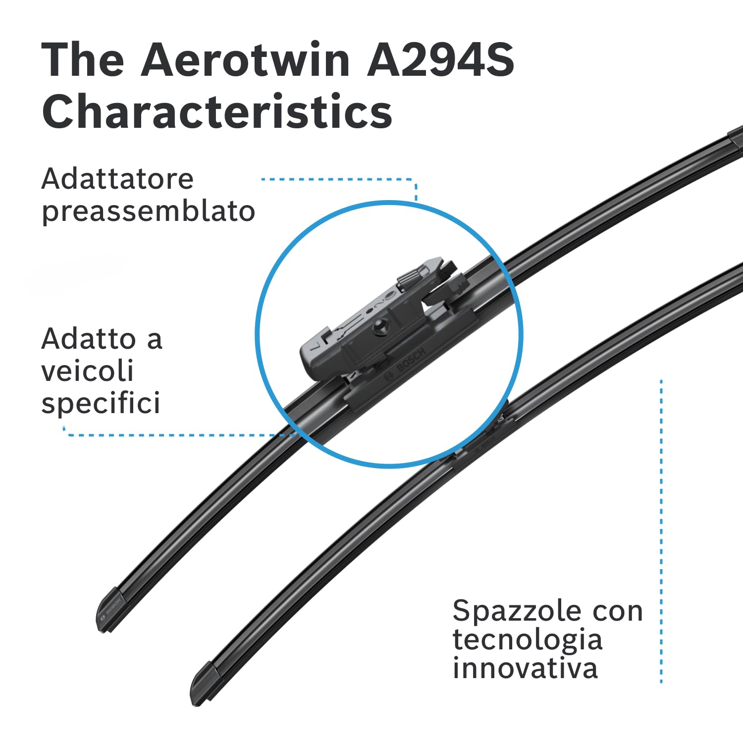 Bosch Aerotwin A 294 S Tergicristalli Anteriori, Set di 2 Tergicristalli di Ricambio, con Adattatore Preassemblato, Set di Tergicristalli, 600 mm/ 550 mm