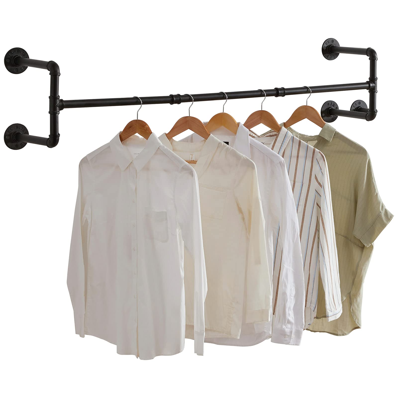 IBUYKE Industrial Pipe Clothes Rack, 50'' Wall Mounted Closet Bar