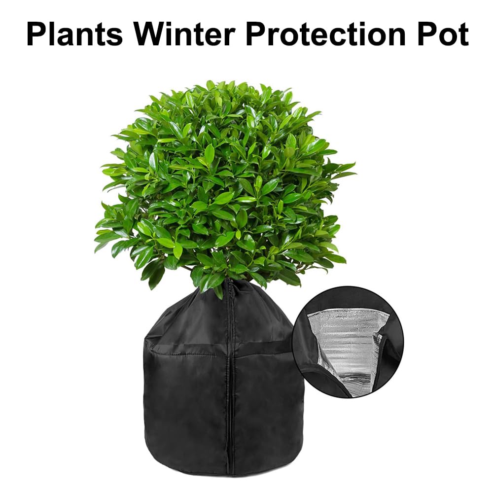 SagaSave Copertura per vasi per piante invernali, protezione antigelo, 65,6 x 69,5 cm, riutilizzabile, protezione per piante da giardino, per piccoli alberi e arbusti (1 pezzo, nero)