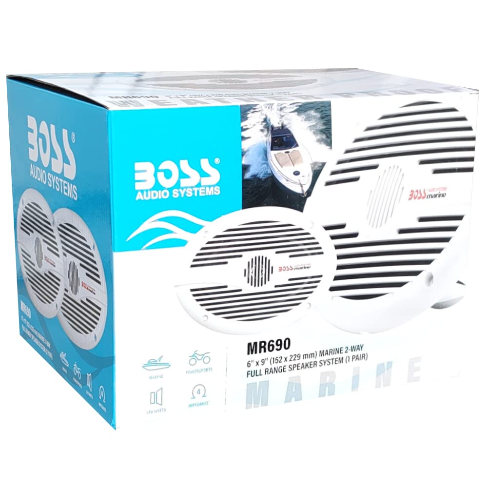 KIT SET PER BOSS AUDIO SYSTEMS MR690 ovali 2 vie 6 x 9 15 x 23 cm 175 watt rms 350 watt max 4 ohm impermeabili mare piscina barca hotel, a coppia + accessori omaggio