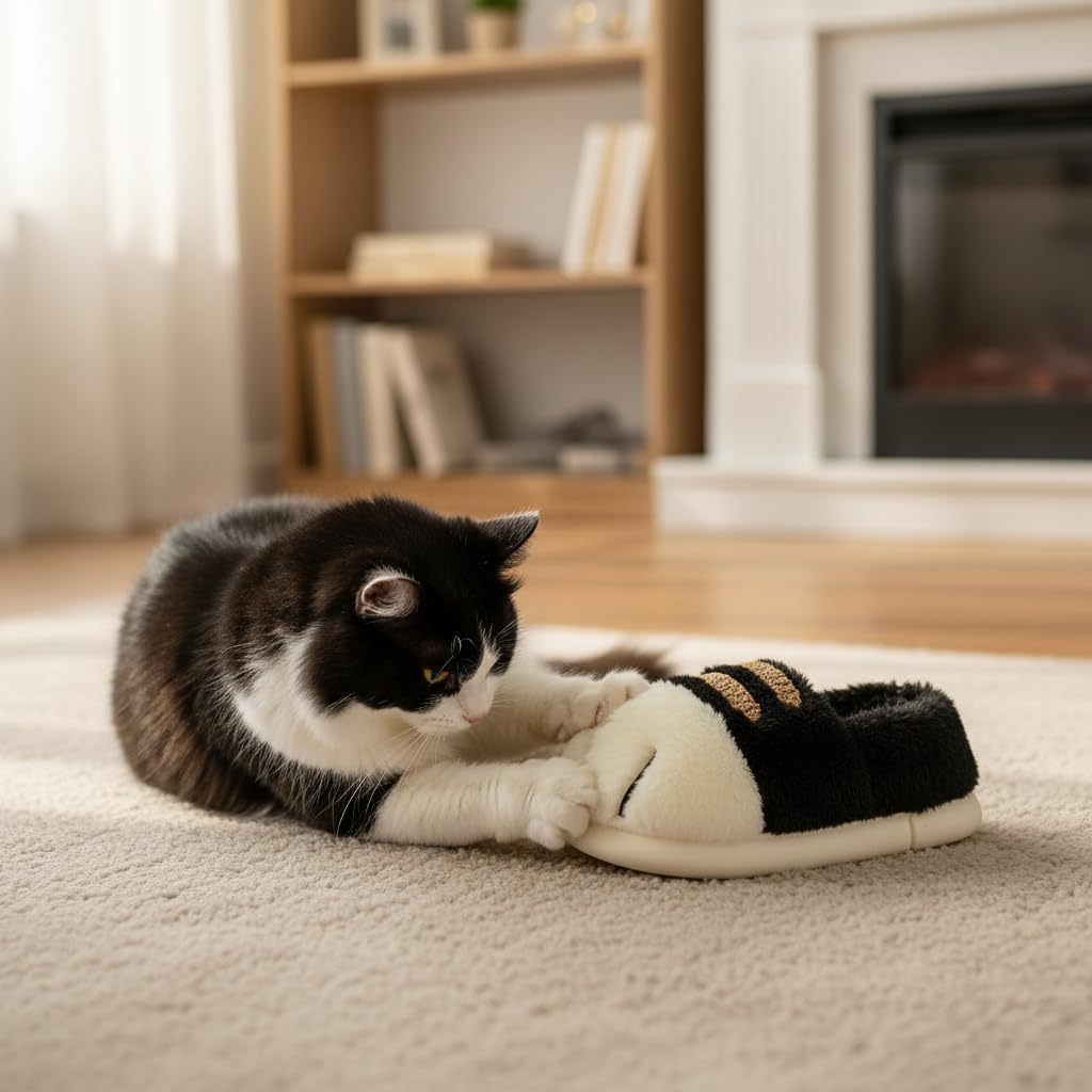 Plush cat paw slippers，non-slip soles, cozy and cute slippers